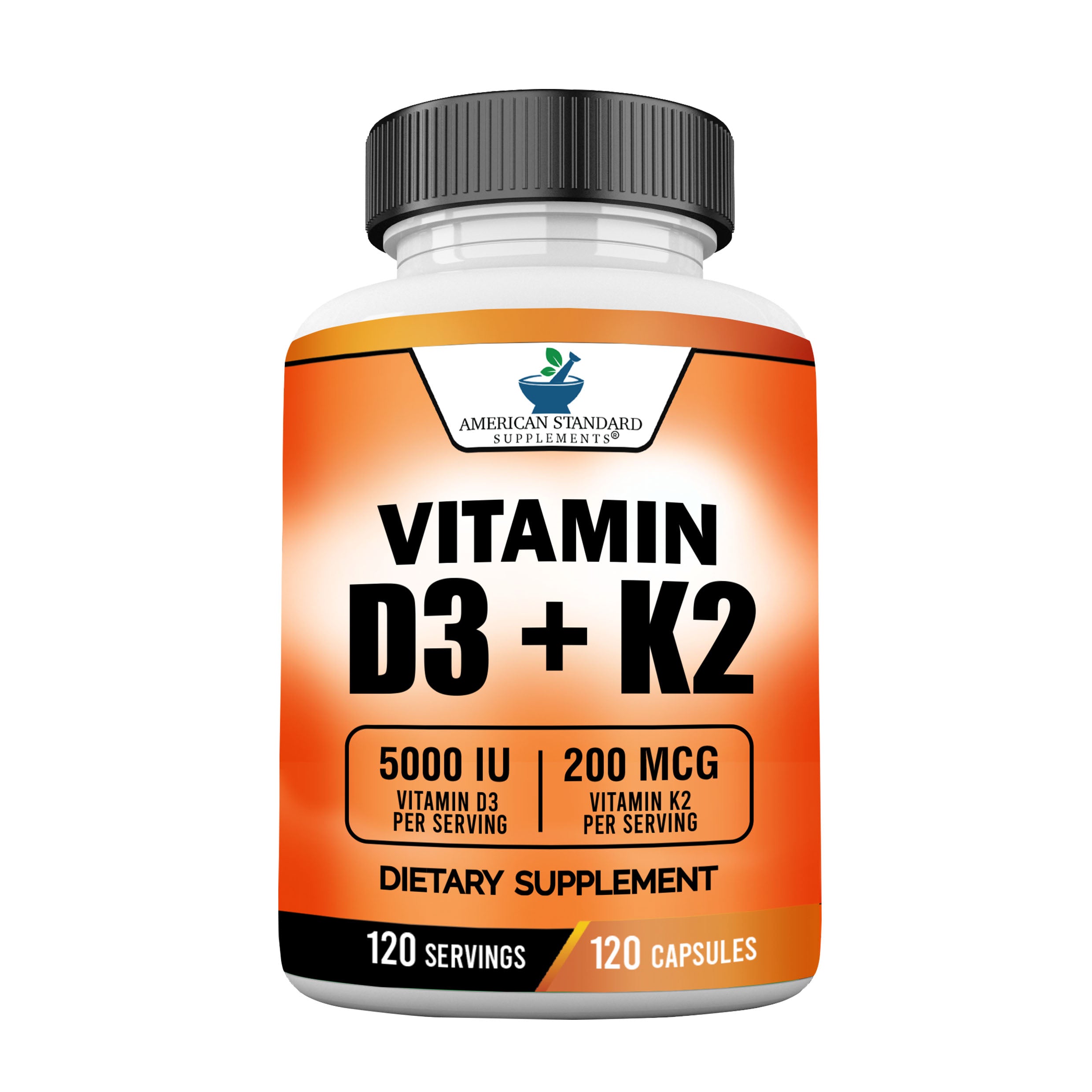  Vitamin D3 K2 5000 IU for Immune System, Strong Bones & Teeth  Support, Vitamin D3 125mcg, Vitamin K2 MK7 100mcg, Calcium 210mg &  Bioperine, K2 D3 Vitamin Supplement