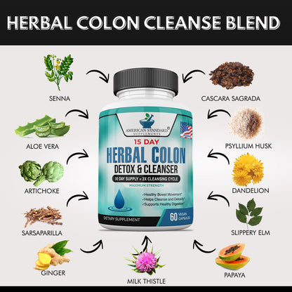 15 Day (2x) Herbal Colon Detox - American Standard Supplements