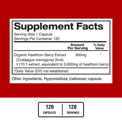Hawthorn Berry 3000mg, Made With Organic Hawthorne Berry - 120 Veggie Caps - American Standard Supplements