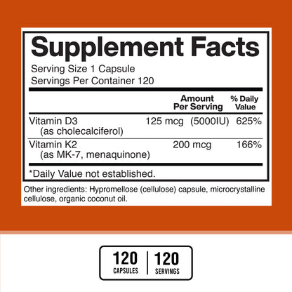 Vitamin D3 5000 IU (125mcg) plus Vitamin K2 (MK7) 200mcg - American Standard Supplements