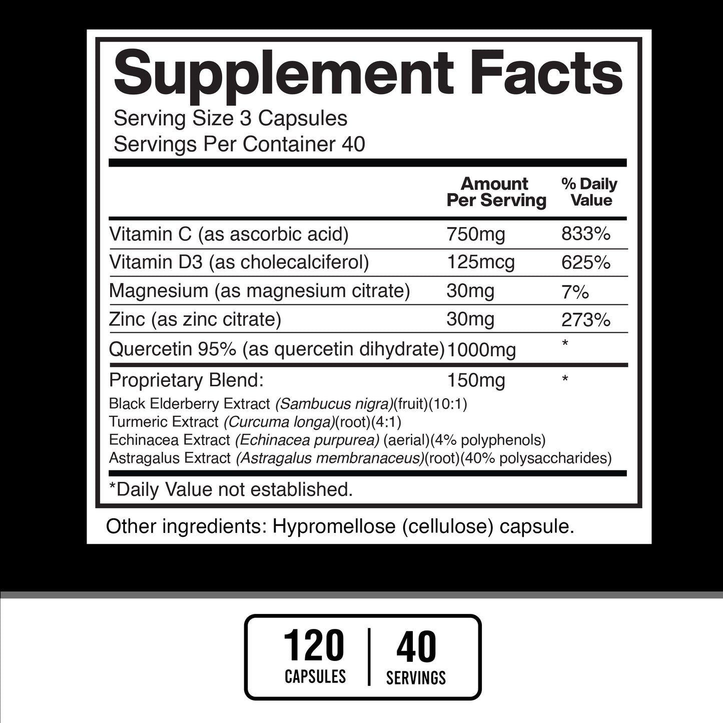 Quercetin 1000mg Per Serving with Zinc, Vitamin C, Vitamin D3, Magnesium, Elderberry, Echinacea, Turmeric, Astragalus - American Standard Supplements