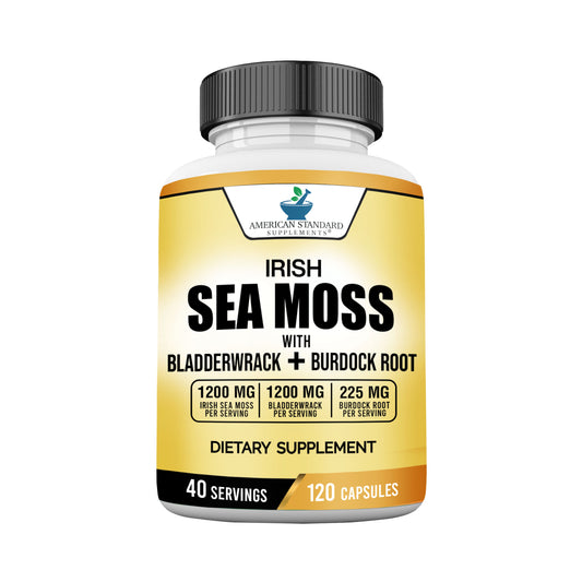 Irish Sea Moss 1200mg, Bladderwrack 1200mg and Burdock Root 225mg - 120 Capsules - American Standard Supplements