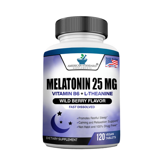 Melatonin 25mg with Vitamin B6 & L-Theanine - American Standard Supplements