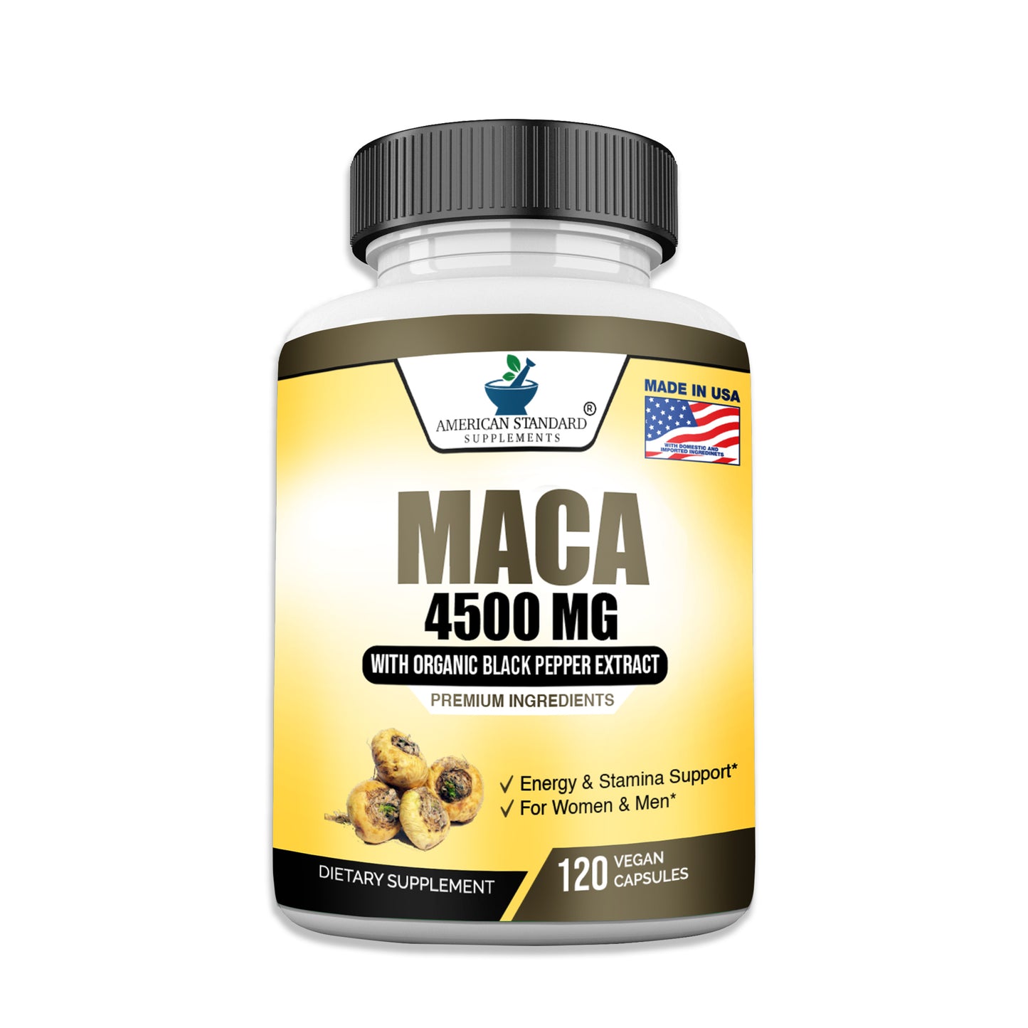 Organic Maca Capsules 4500mg & Organic Black Pepper Extract - American Standard Supplements